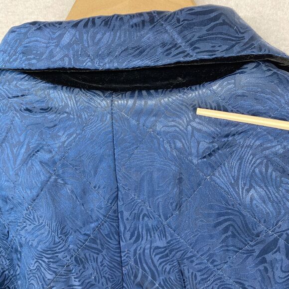SIMONE CHIN CHIN Jacket M Velvet Silk Quilted Reversible Button Front Black Blue - Picture 14 of 16